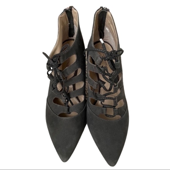 Adrienne Vittadini Gray Lace Up Bootie Heels - Picture 3 of 11